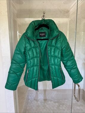 GUESS Emerald Green Quilted Puffer Jacket